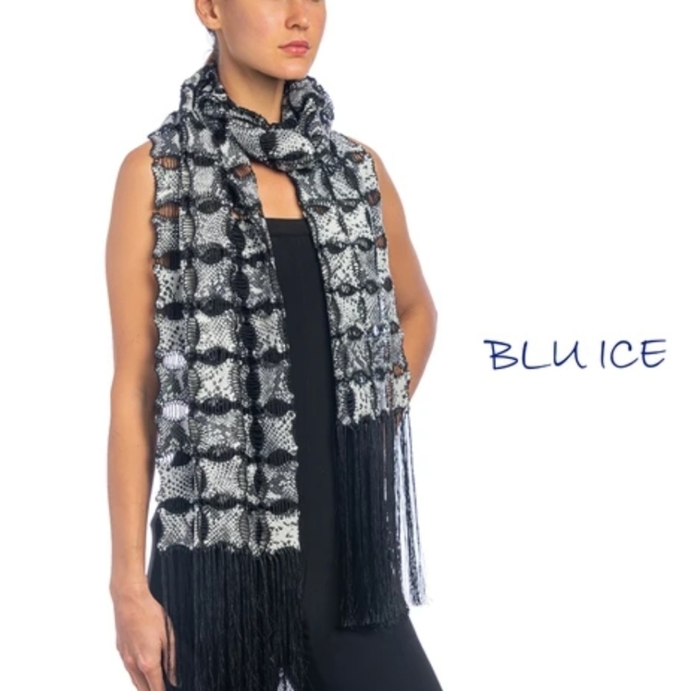 Black Leather Fringe scarf